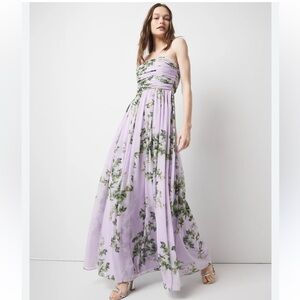 White House Black Market Lavender Strapless Floral chiffon Dress size 0